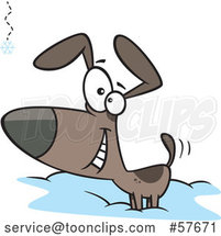 Cartoon Happy Dog Wagging His Tail and Watching a Falling Snowflake by Toonaday