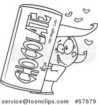 Cartoon Outline of Happy Girl Hugging a Giant Chocolate Bar by Toonaday
