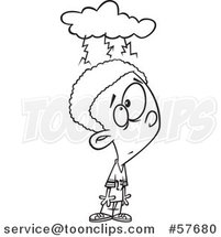 Cartoon Outline of Boy with a Brainstorm Cloud by Toonaday