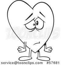 Cartoon Outline of Sad Love Heart Character by Toonaday