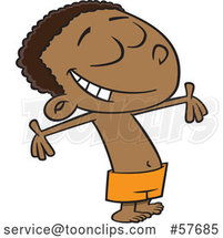 Cartoon Happy Black Boy in Swim Trunks, Soaking in the Summer Sunshine by Toonaday