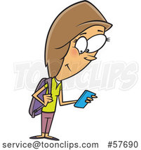 Cartoon White Teenage School Girl Using a Smart Phone by Toonaday