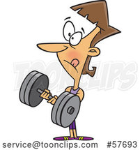 Cartoon White Lady Bodybuilding, Working out with a Heavy Dumbbell by Toonaday