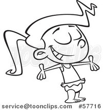 Cartoon Outline of Happy Girl in a Swimsuit, Soaking up the Sunshine by Toonaday