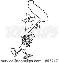 Cartoon Outline of Black Teenage School Girl Walking by Toonaday