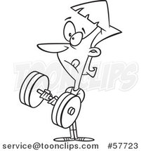 Cartoon Outline of Woman Bodybuilding, Working out with a Heavy Dumbbell by Toonaday