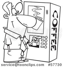 Cartoon Outline of Black Businessman Using a Coffee Machine at Break Time by Toonaday