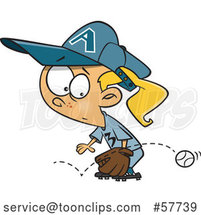Cartoon Blond White Girl Baseball Player Trying to Stop a Grounder Ball by Toonaday