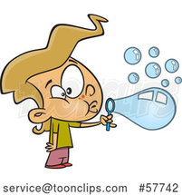 Cartoon Blond White Girl Blowing Bubbles by Toonaday