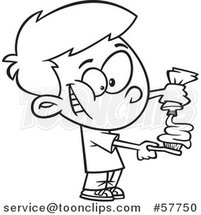 Cartoon Outline of Boy Squirting Paste on His Toothbrush by Toonaday