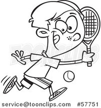 Cartoon Outline of Boy Playing Tennis by Toonaday