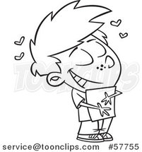 Cartoon Outline of Boy Hugging a Class Hand out by Toonaday