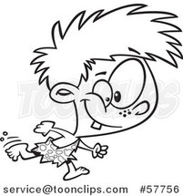 Cartoon Outline of Happy Caveman Boy Running by Toonaday