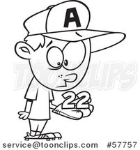 Cartoon Outline of Boy Baseball Player Holding a Catch 22 by Toonaday