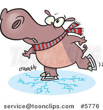 Cartoon Hippo Skating on Cracking Ice by Toonaday