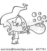Cartoon Outline of Girl Blowing Bubbles by Toonaday