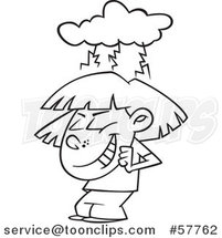 Cartoon Outline of Girl Brainstorming and Grinning by Toonaday