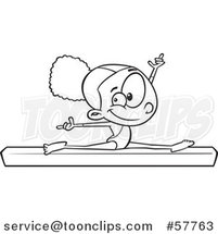 Cartoon Outline of Girl Gymnast Doing the Splits on a Balance Beam by Toonaday