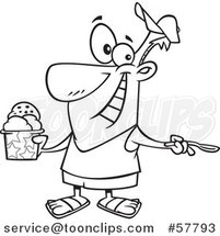 Cartoon Outline of Man Enjoying a Treat on Ice Cream Day by Toonaday