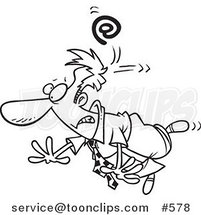 Line Art of a Email Symbol Whacking a Cartoon Business Man by Toonaday