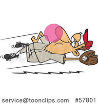 Cartoon White Baseball Player Blowing Bubble Gum and Catching a Ball During Spring Training by Toonaday