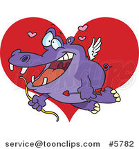 Cartoon Cupid Hippo over a Heart by Toonaday