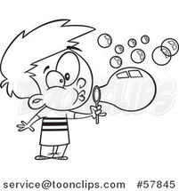 Cartoon Outline of Boy Blowing Bubbles by Toonaday
