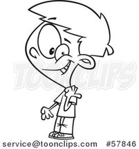 Cartoon Outline of Boy Pointing Back over His Shoulder by Toonaday