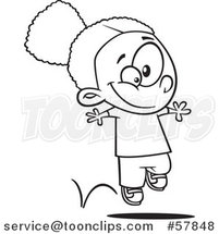 Cartoon Outline of Happy Girl Hopping by Toonaday