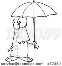 Cartoon Outline of Shower Ready Monster Holding an Umbrella by Toonaday