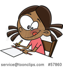 Cartoon School Girl Measuring with a Ruler by Toonaday