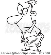Cartoon Outline of Businessman Carrying a Confidential File Folder by Toonaday