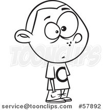 Cartoon Outline of Boy Waiting in Line with Hands in His Pockets by Toonaday