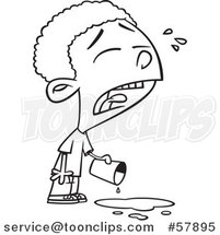 Cartoon Outline of Boy Crying over Spilled Milk by Toonaday