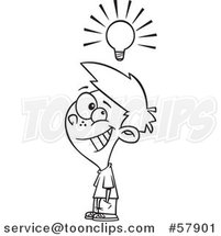 Cartoon Outline of Smart Boy Under a Light Bulb by Toonaday