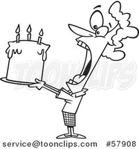 Cartoon Outline of Lady Swallowing an Entire Birthday Cake by Toonaday