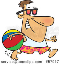 Cartoon White Guy in Summer Gear, Running with a Beach Ball by Toonaday