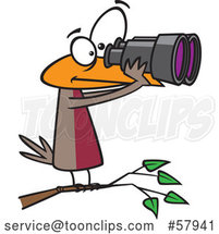 Cartoon Bird Looking Through Binoculars, Birdwatching by Toonaday