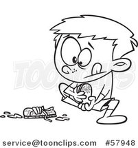 Cartoon Outline of Boy Pulling off His Muddy Shoes by Toonaday