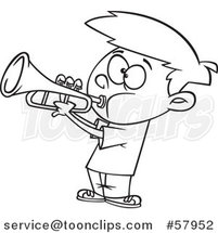 Cartoon Outline of Boy Playing a Trumpet by Toonaday