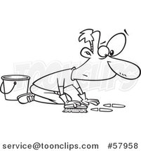 Cartoon Outline of Man Scrubbing a Floor by Toonaday