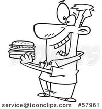 Cartoon Outline of Man Eating a Hamburger by Toonaday