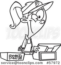 Cartoon Outline of Young Lady Selling Donuts by Toonaday