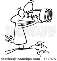 Cartoon Outline of Bird Looking Through Binoculars, Birdwatching by Toonaday