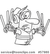 Cartoon Outline of Stressed Traffic Controller Waving Wands by Toonaday