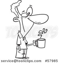 Cartoon Outline of Happy Man Holding a Coffee Cup on a Break by Toonaday