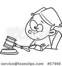 Cartoon Outline of Boy Judge Sitting with a Gavel by Toonaday
