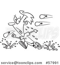 Cartoon Outline of Guy Retreating from a Water Balloon Fight by Toonaday