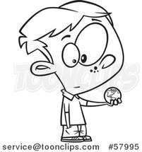 Cartoon Outline of Boy Holding a Small World by Toonaday