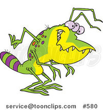 Cartoon Creepy Green Alien with a Striped Tail by Toonaday